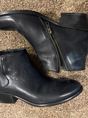 Frye Black Leather Side-Zip Ankle Booties